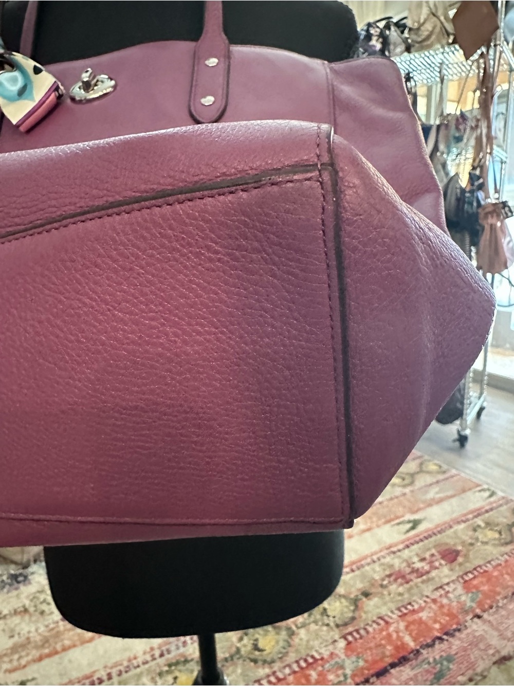 COACH Town Tote Purple Pebbled Leather Tote - Picture 10 of 15